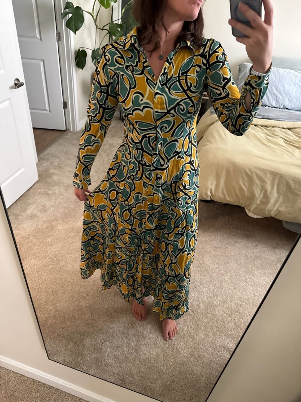 NWT Aab Collection Abstract Pattern Modest Long Sleeve‎ Maxi Dress Size XXS
